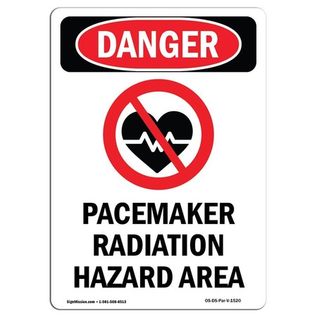 SIGNMISSION OSHA Danger Sign, Pacemaker Radiation, 14in X 10in Decal, 10" W, 14" H, Portrait OS-DS-D-1014-V-1520